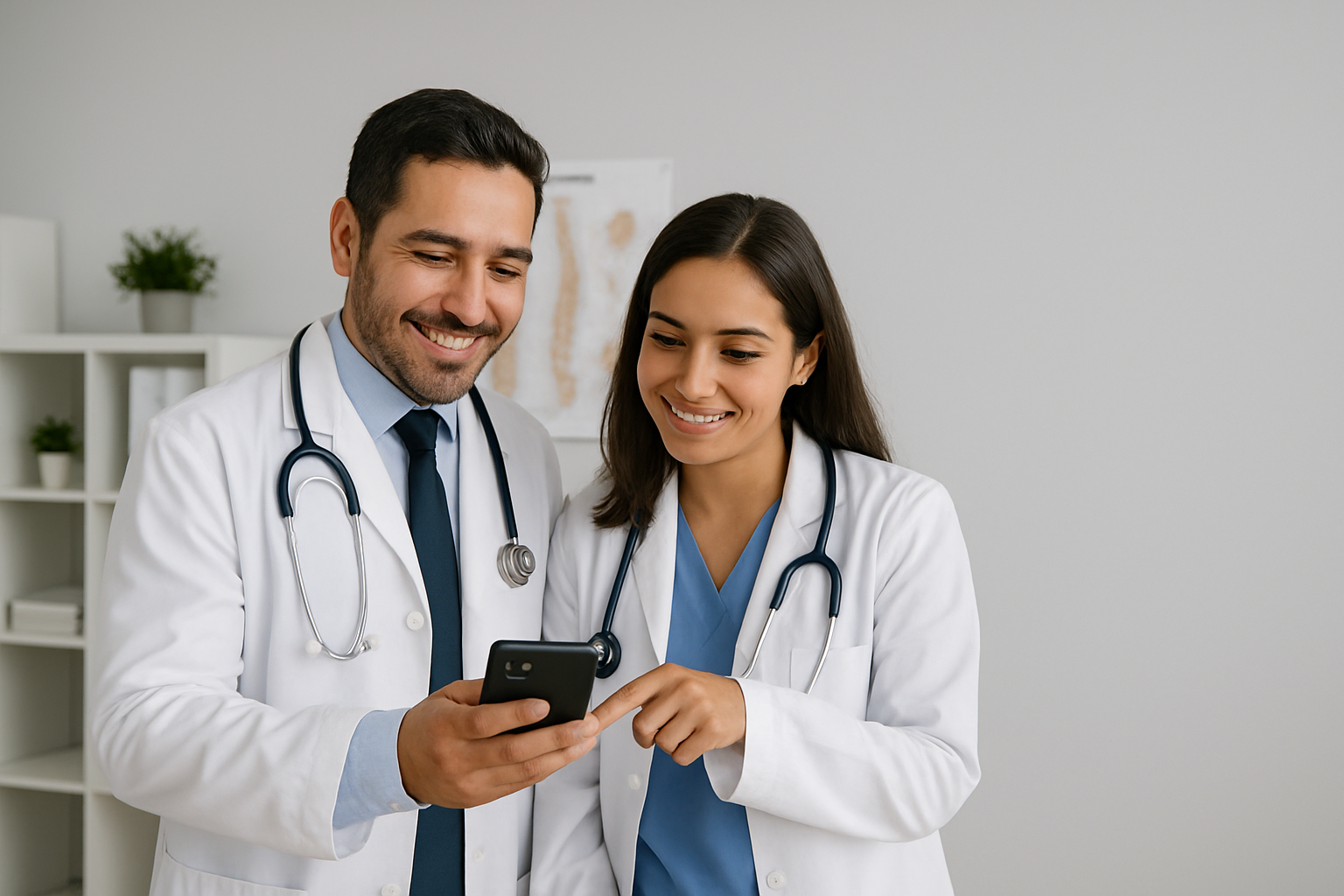 Imagen de médicos usando celular