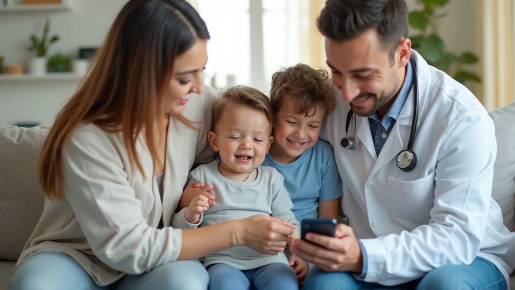 Familia chateando con pediatra por WhatsApp